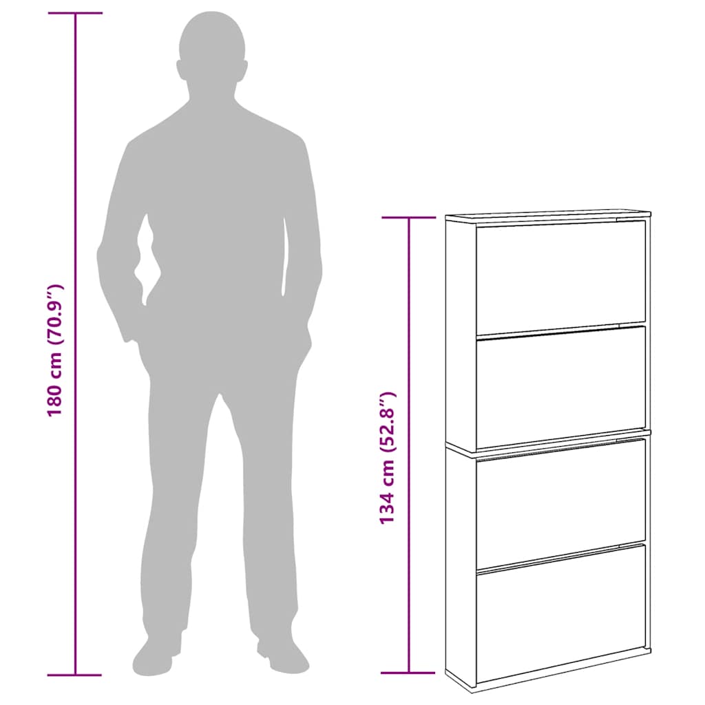 Shoe Cabinet 4-Layer Mirror Oak 63x17x134 cm