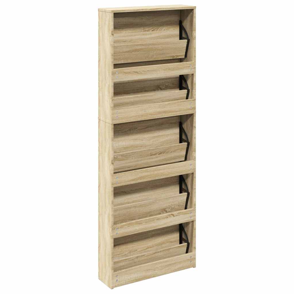 Shoe Cabinet 5-Layer Mirror Oak 63x17x169.5 cm