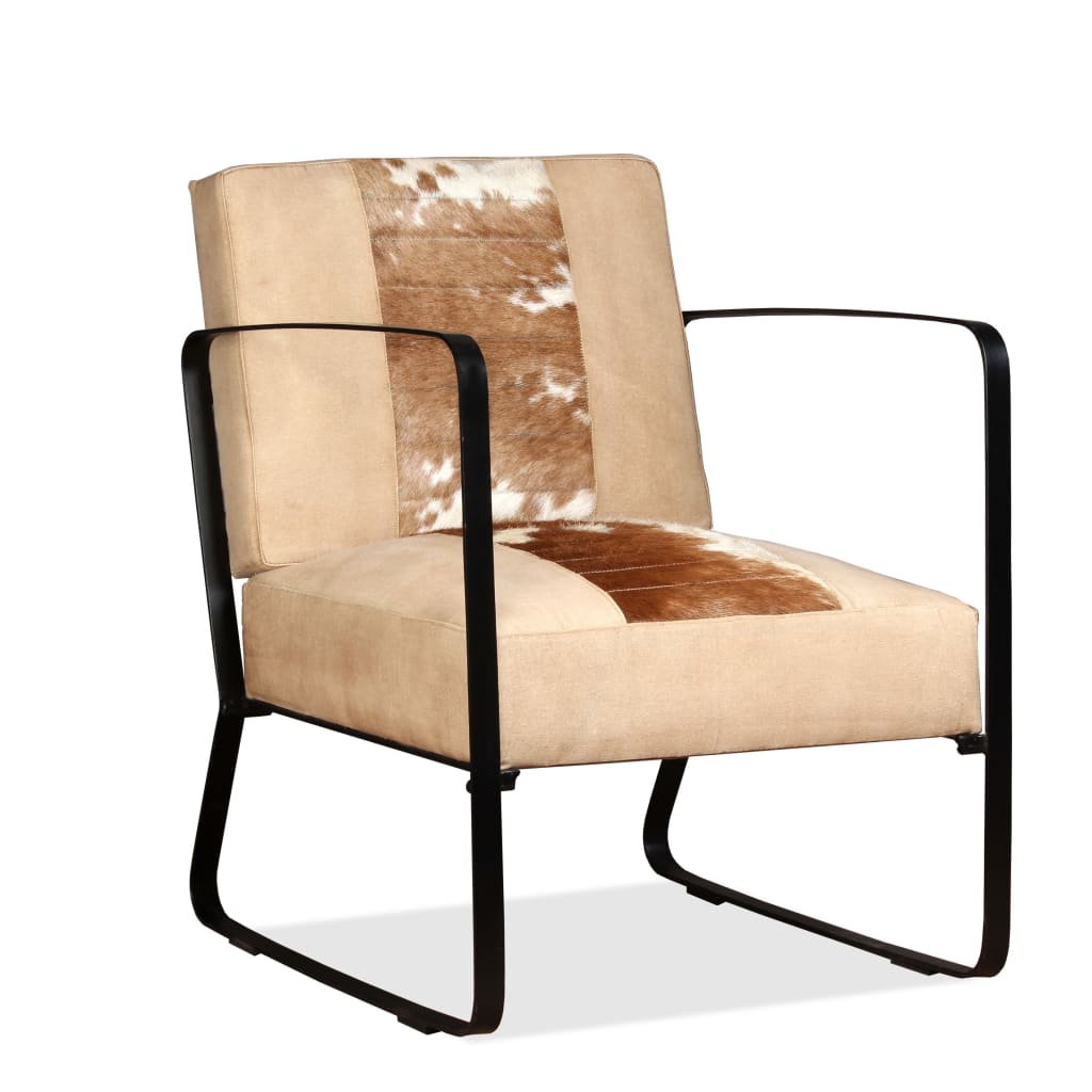 Lounge Chair Cream Genuine Goatskin and Canvas