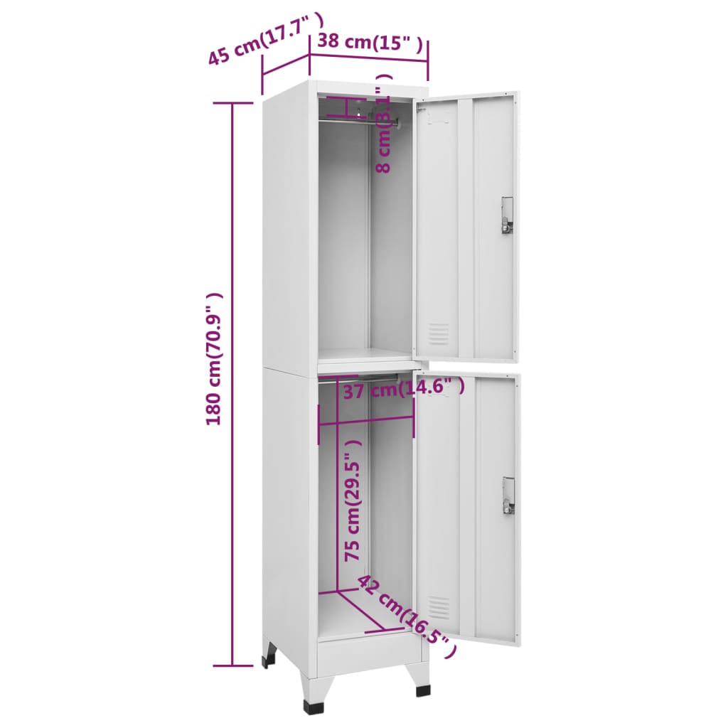 Locker Cabinet with 2 Compartments 38x45x180 cm