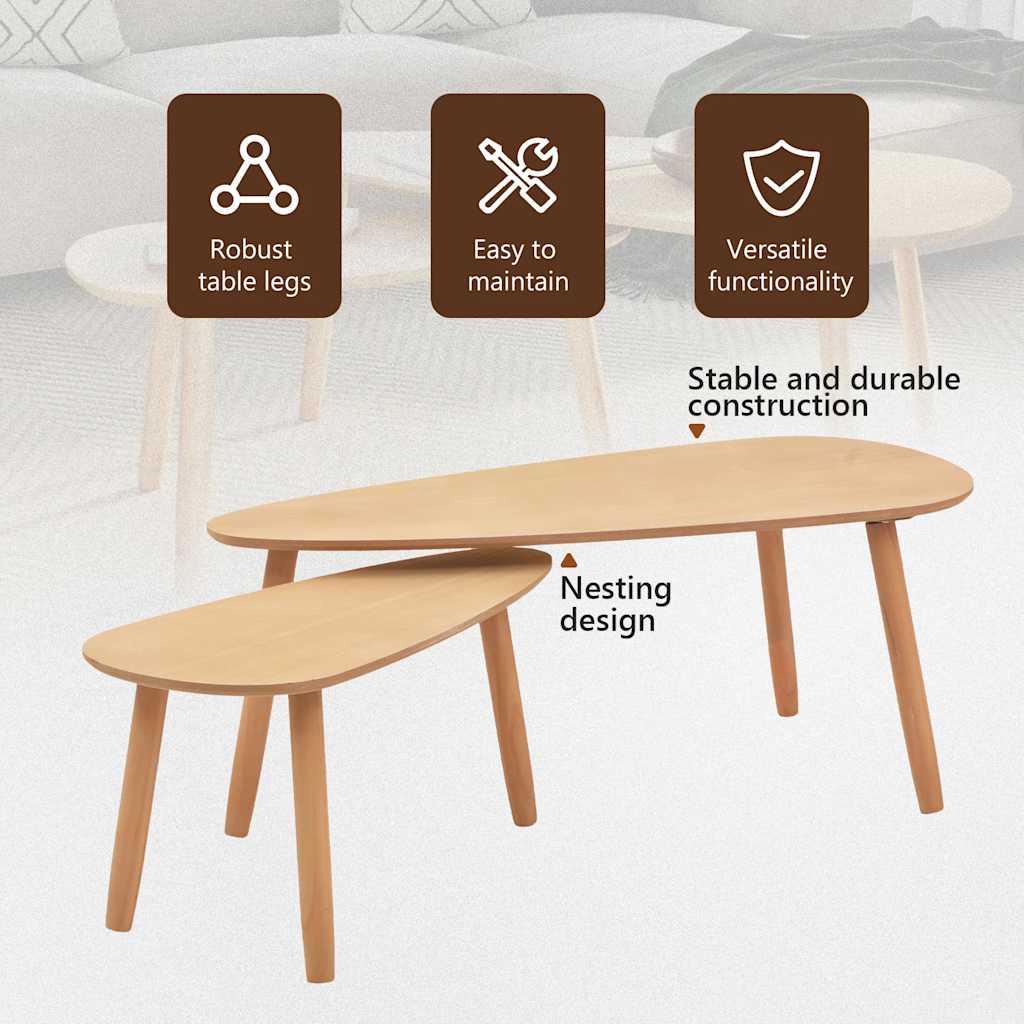Coffee Table Set 2 Pieces Solid Pinewood Brown