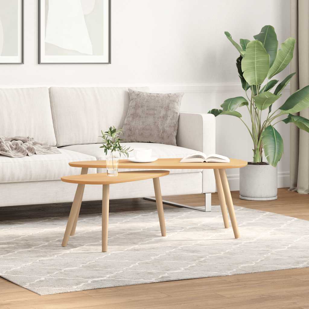 Coffee Table Set 2 Pieces Solid Pinewood Brown