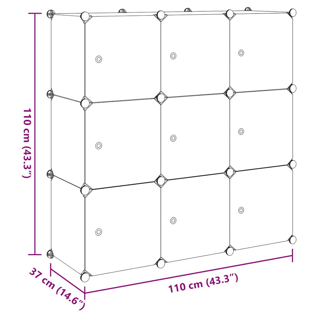 Storage Cube Organiser with 9 Compartments Black and White
