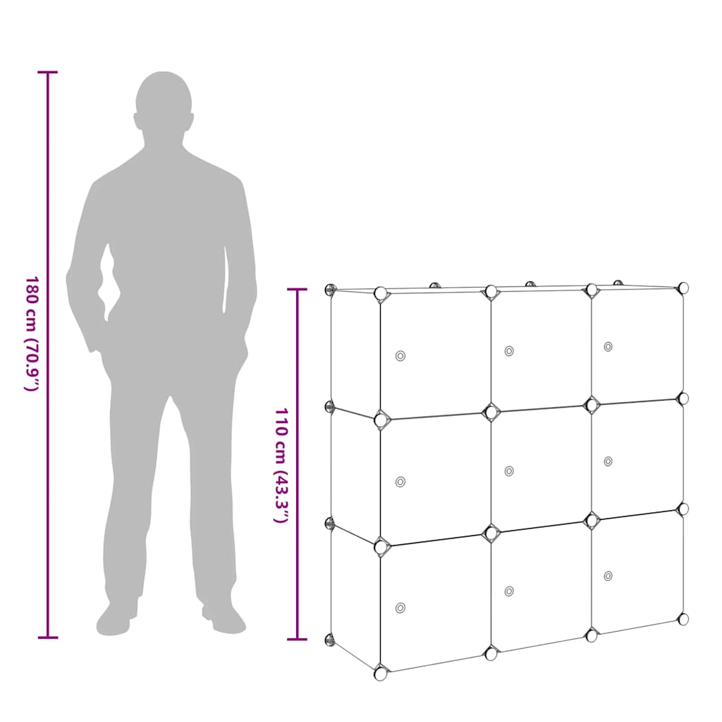 Storage Cube Organiser with 9 Compartments Black and White