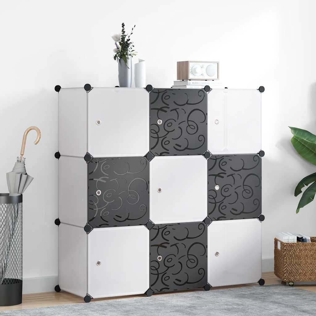 Storage Cube Organiser with 9 Compartments Black and White