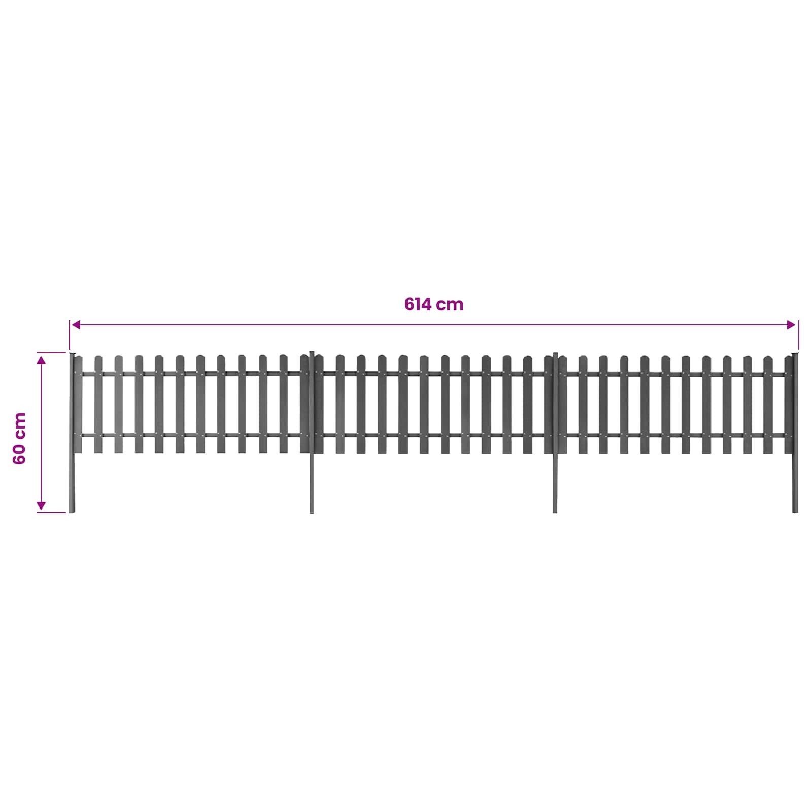 Picket Fence with Posts 3 pcs WPC 600x60 cm