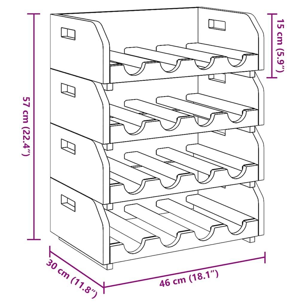 Wine Racks 4 pcs for 16 Bottles Solid Mahogany Wood