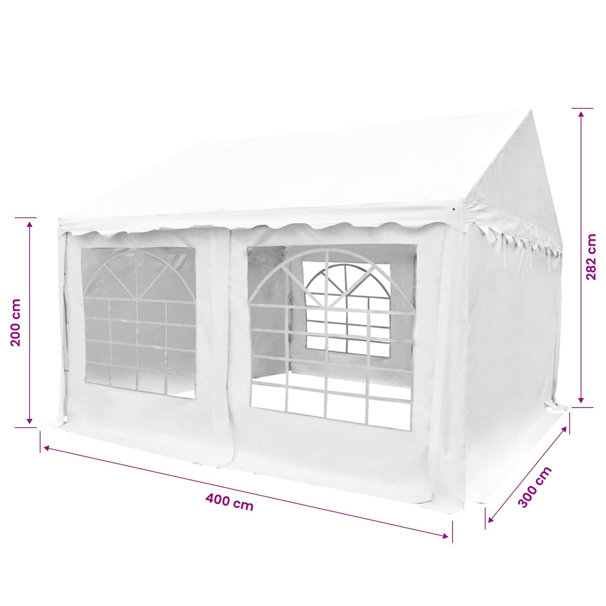 Party Tent White 400 x 300 x 282 cm PVC and galvanised steel
