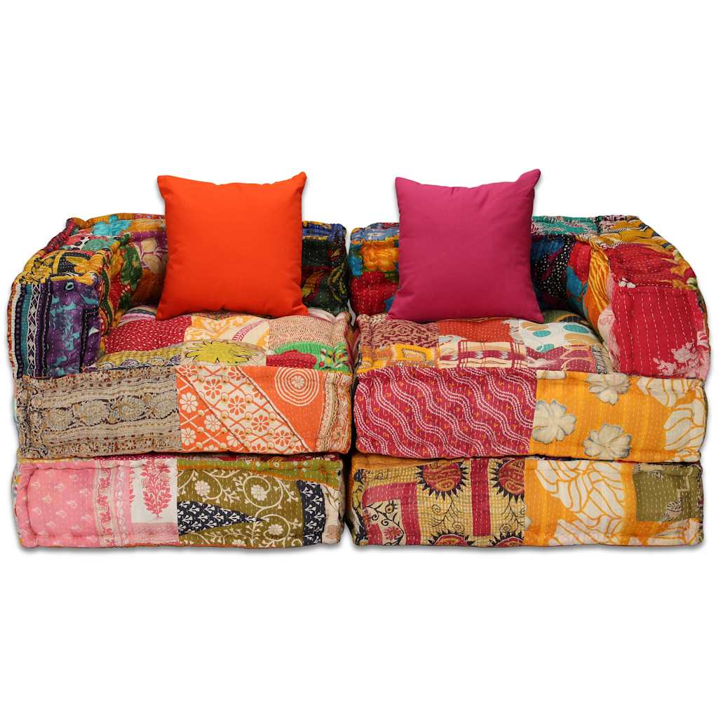 2-Seater Modular Pouffe Patchwork Fabric