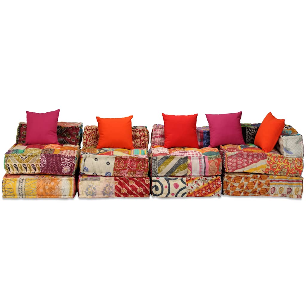 4-Seater Modular Pouffe Patchwork Fabric