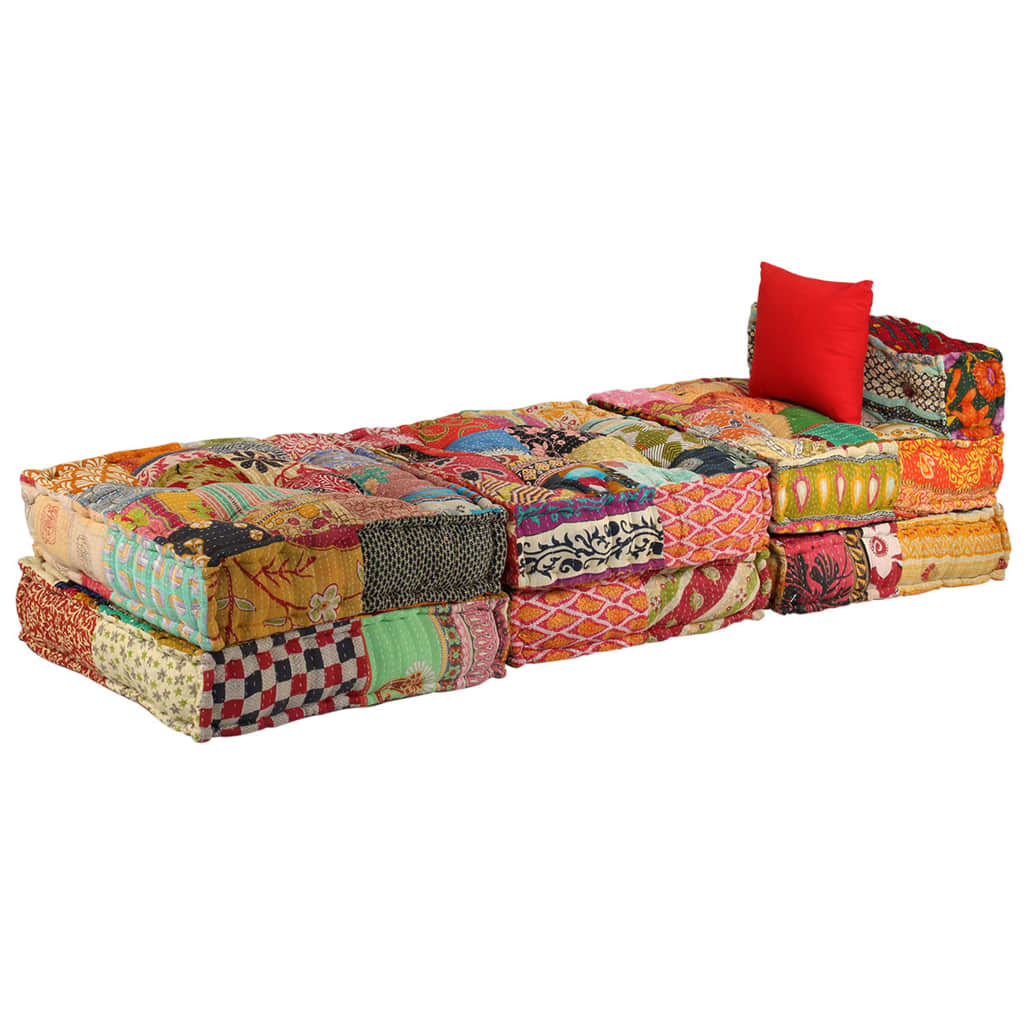 3-Seater Modular Pouffe Patchwork Fabric