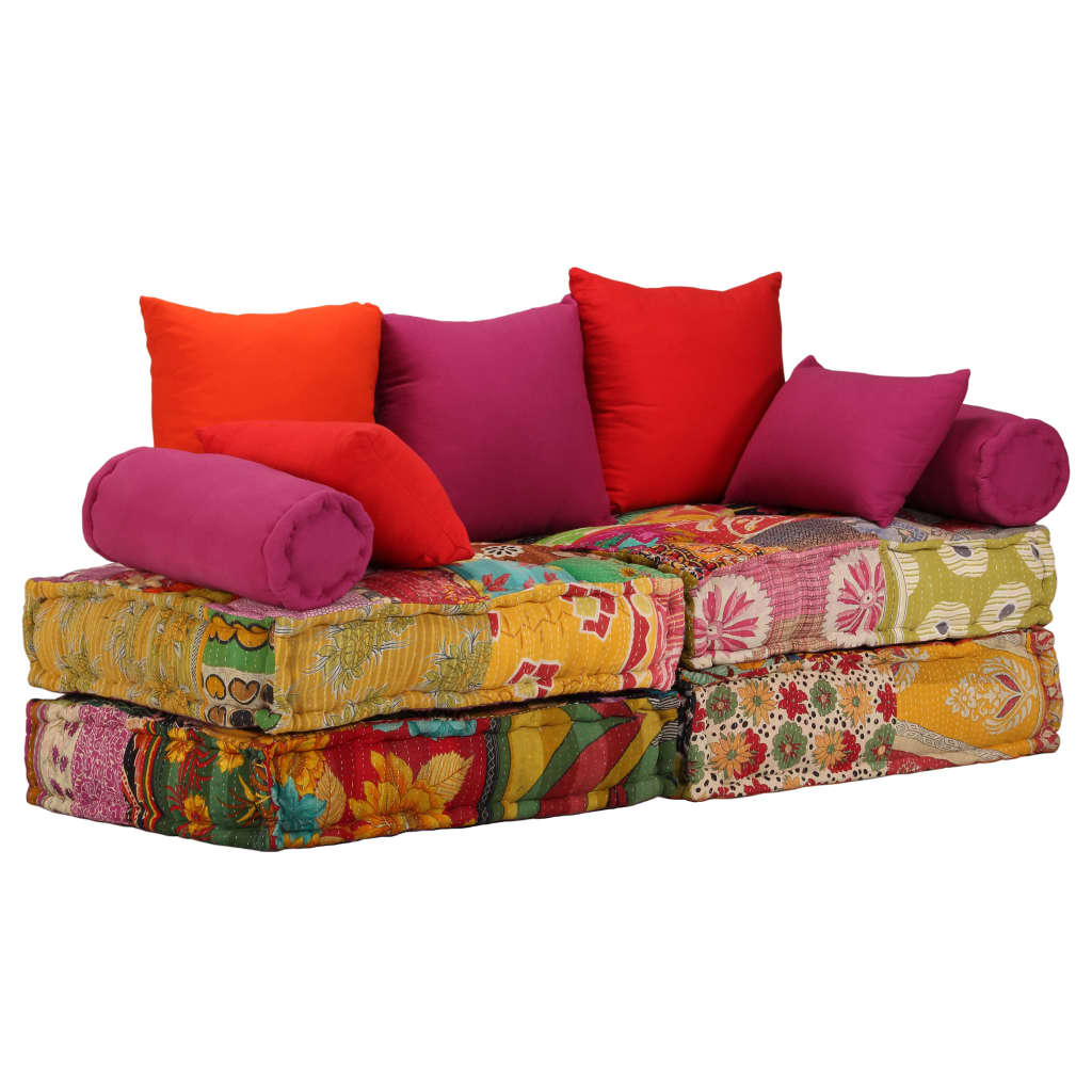 2-Seater Modular Pouffe Patchwork Fabric