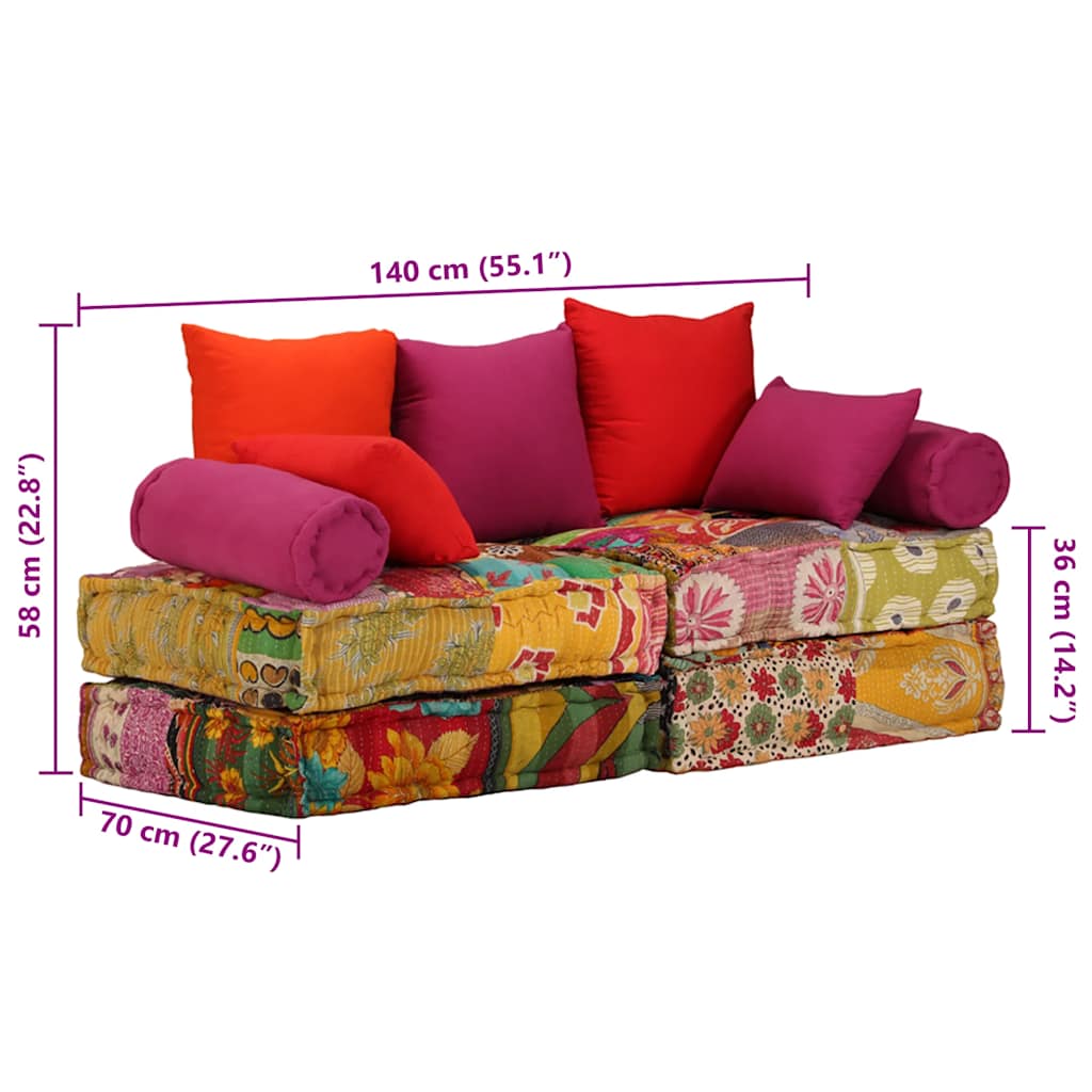 2-Seater Modular Pouffe Patchwork Fabric