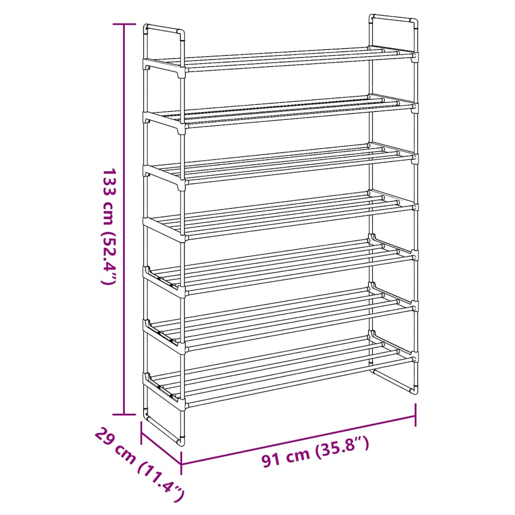 Shoe Rack with 7 Shelves Metal and Plastic Black