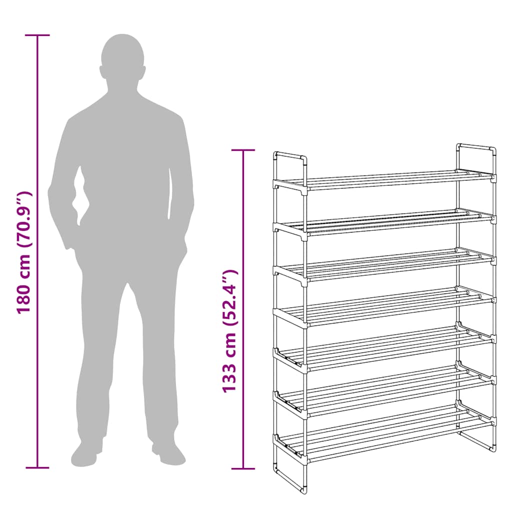 Shoe Rack with 7 Shelves Metal and Plastic Black