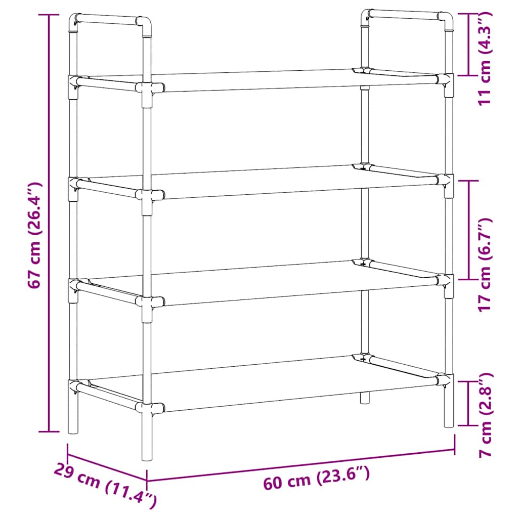Shoe Rack with 4 Shelves Metal and Non-woven Fabric Black