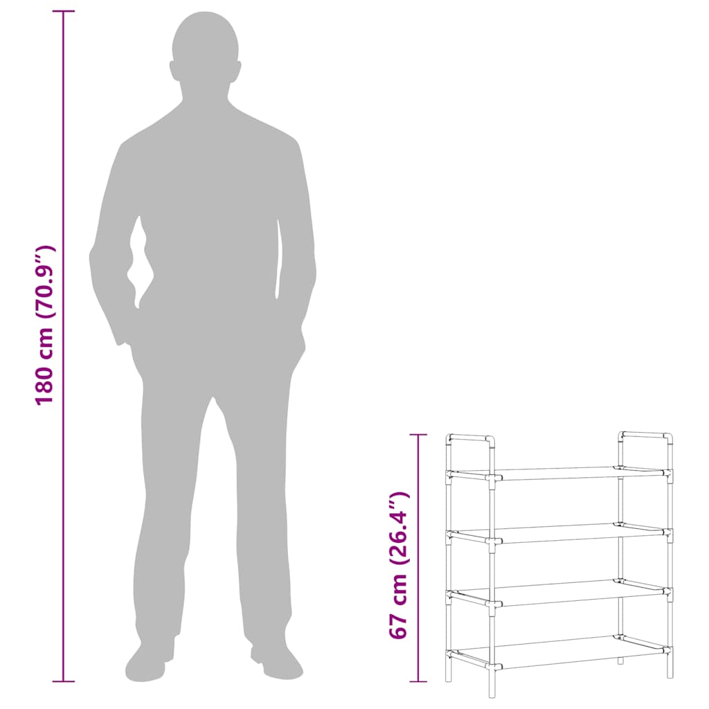 Shoe Rack with 4 Shelves Metal and Non-woven Fabric Black