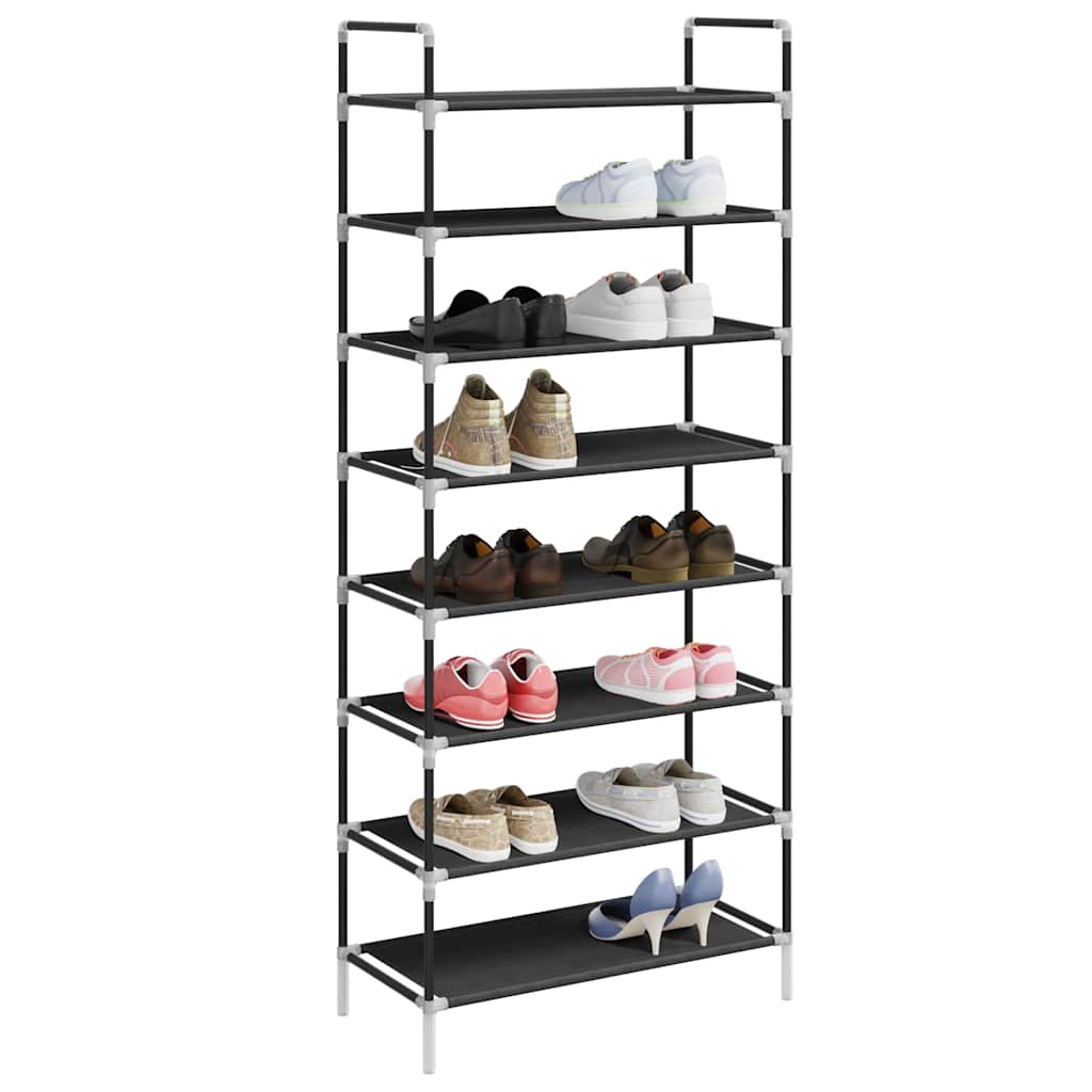 Shoe Rack with 8 Shelves Metal and Non-woven Fabric Black