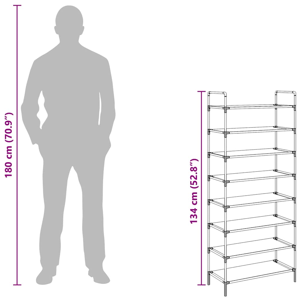Shoe Rack with 8 Shelves Metal and Non-woven Fabric Black