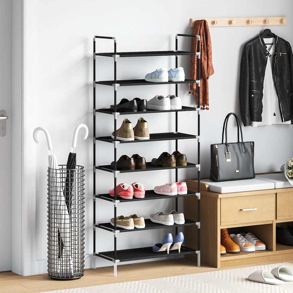 Shoe Rack with 8 Shelves Metal and Non-woven Fabric Black