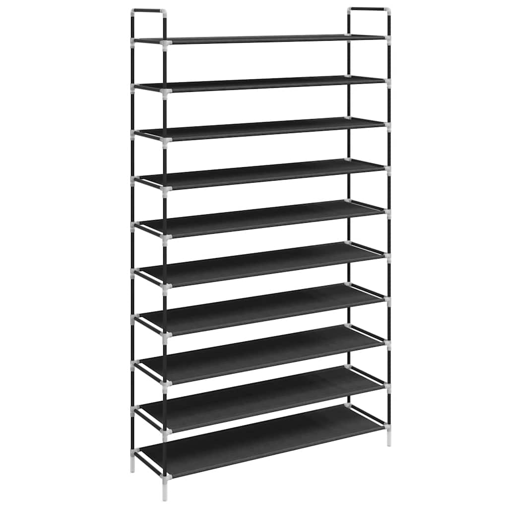 Shoe Rack with 10 Shelves Metal and Non-woven Fabric Black