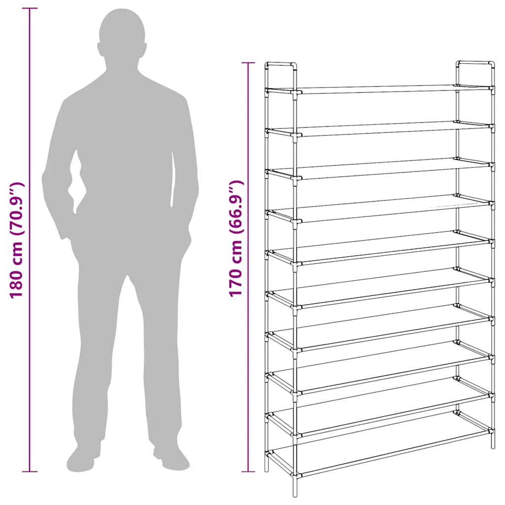 Shoe Rack with 10 Shelves Metal and Non-woven Fabric Black
