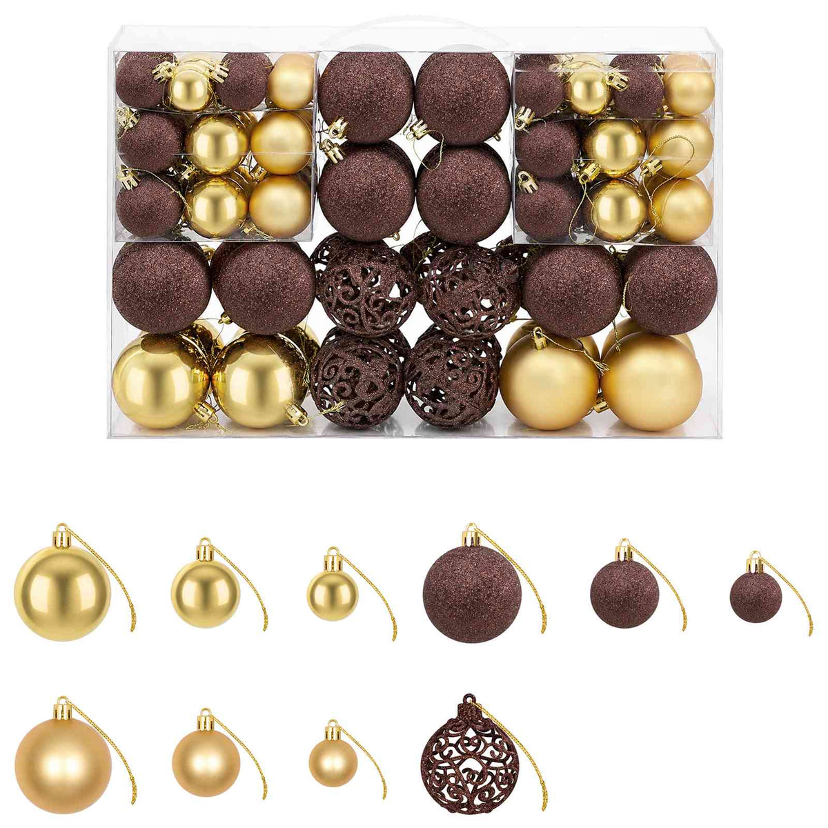100 Piece Christmas Ball Set 3/4/6 cm Brown/Bronze/Gold