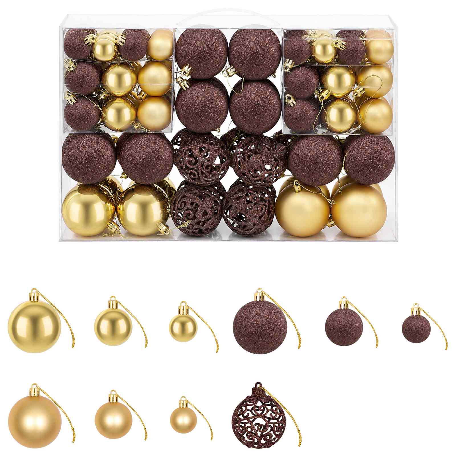 100 Piece Christmas Ball Set 3/4/6 cm Brown/Bronze/Gold