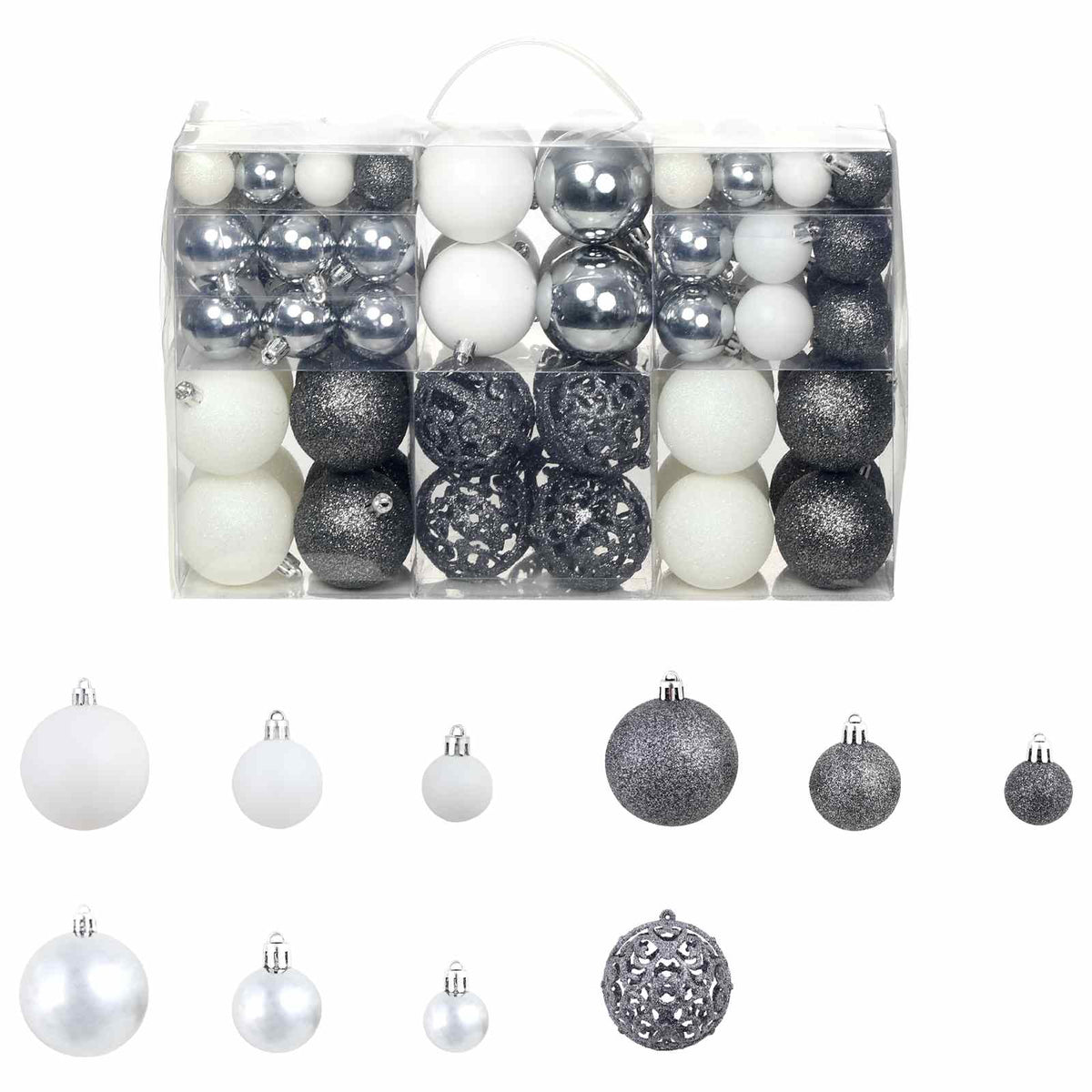 100 Piece Christmas Ball Set 3/4/6 cm White/Grey