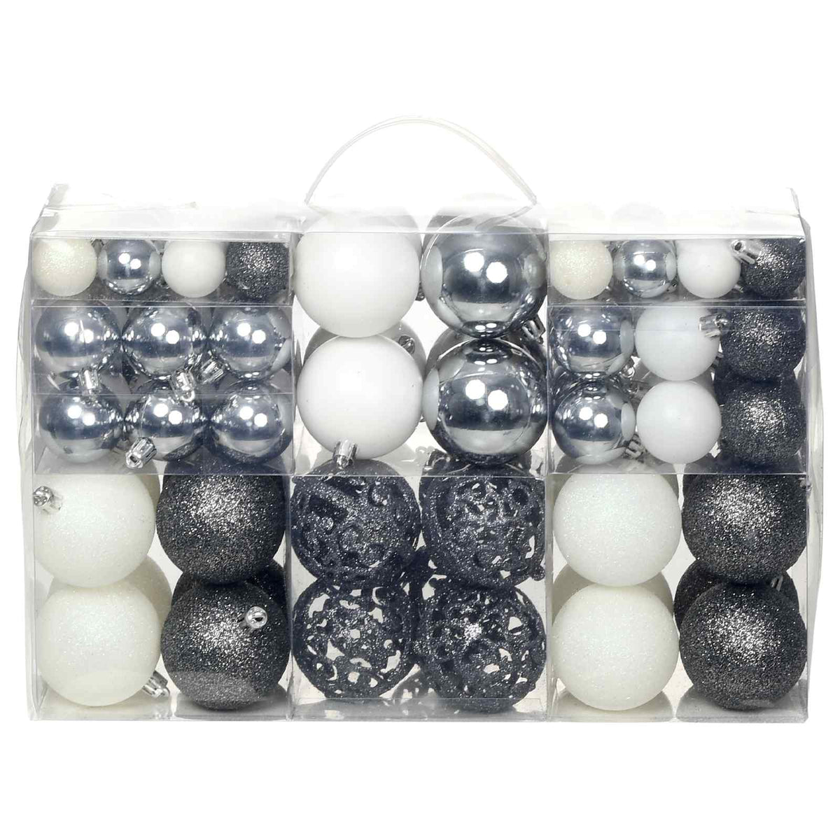100 Piece Christmas Ball Set 3/4/6 cm White/Grey