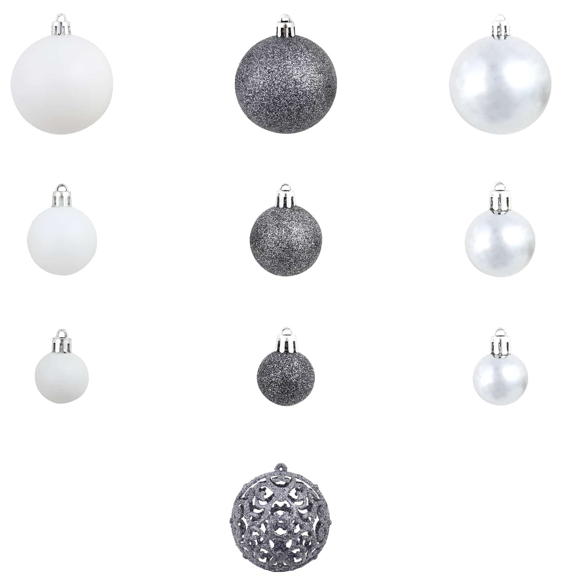100 Piece Christmas Ball Set 3/4/6 cm White/Grey