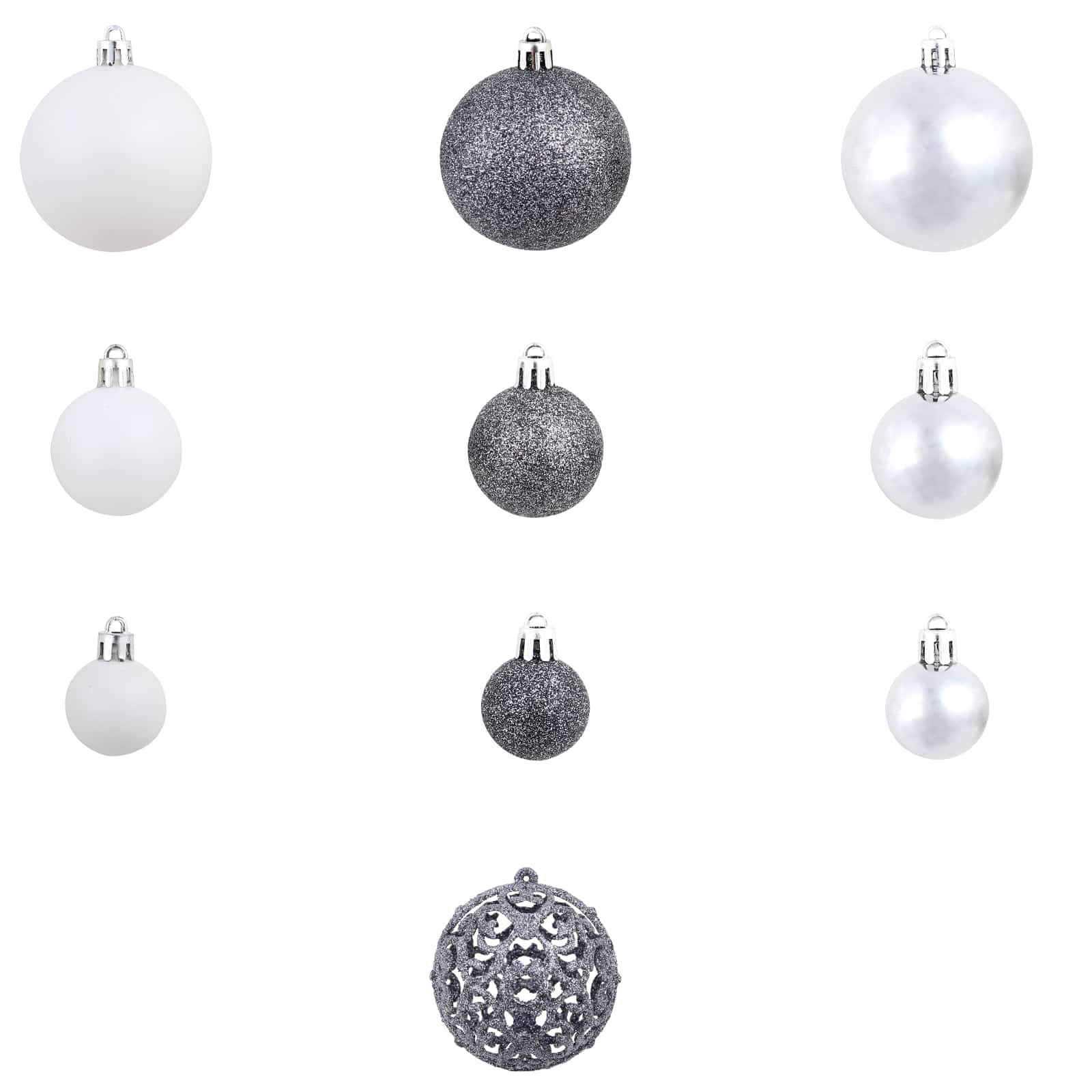 100 Piece Christmas Ball Set 3/4/6 cm White/Grey