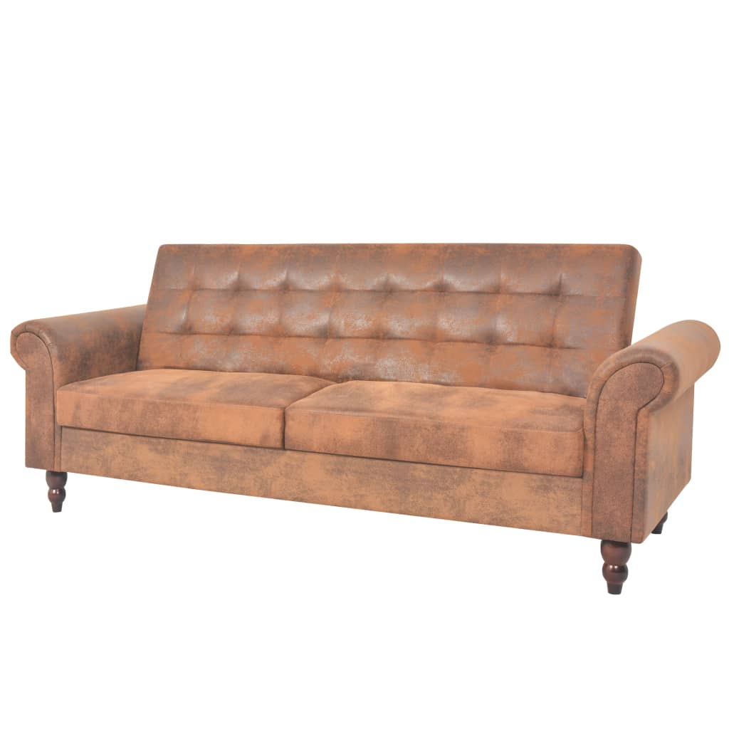 Convertible 2-Seater Sofa with Armrests Artificial Suede Brown