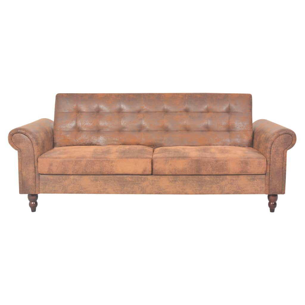 Convertible 2-Seater Sofa with Armrests Artificial Suede Brown