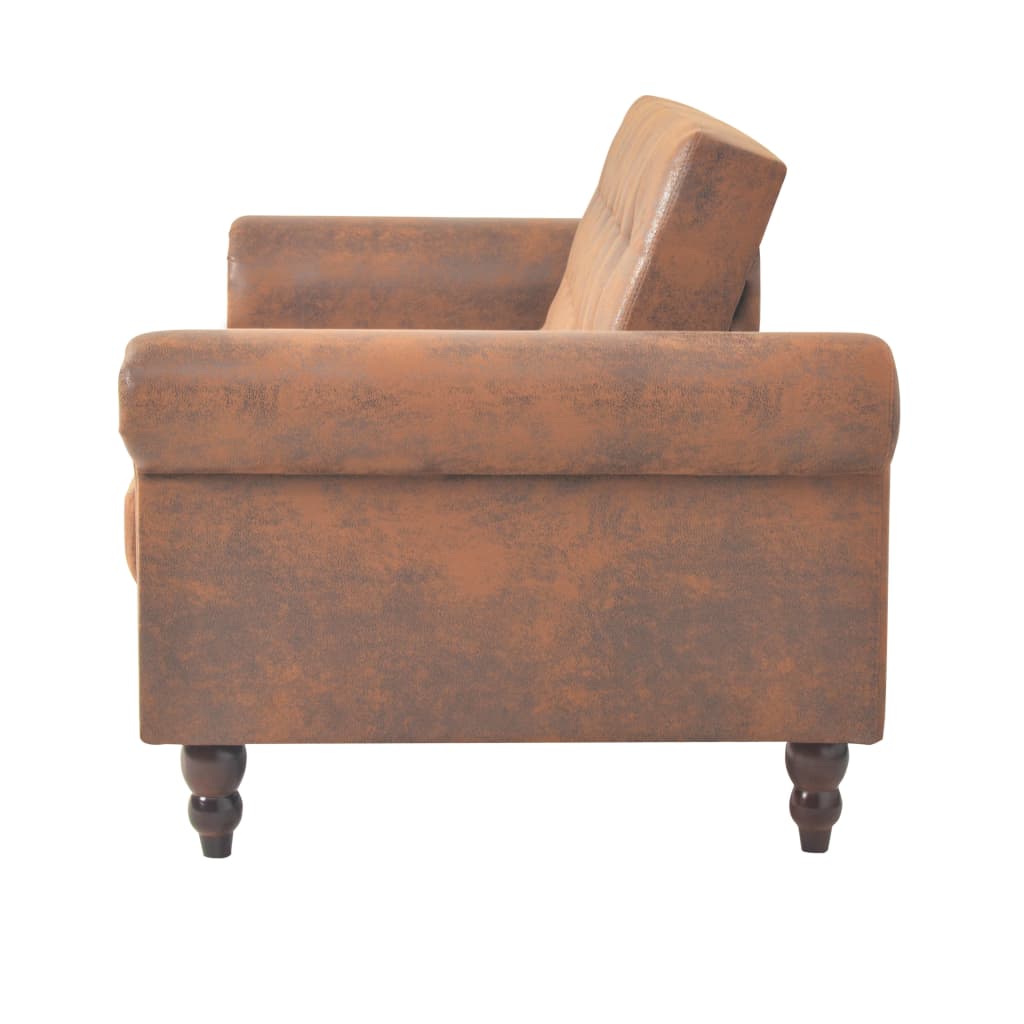 Convertible 2-Seater Sofa with Armrests Artificial Suede Brown