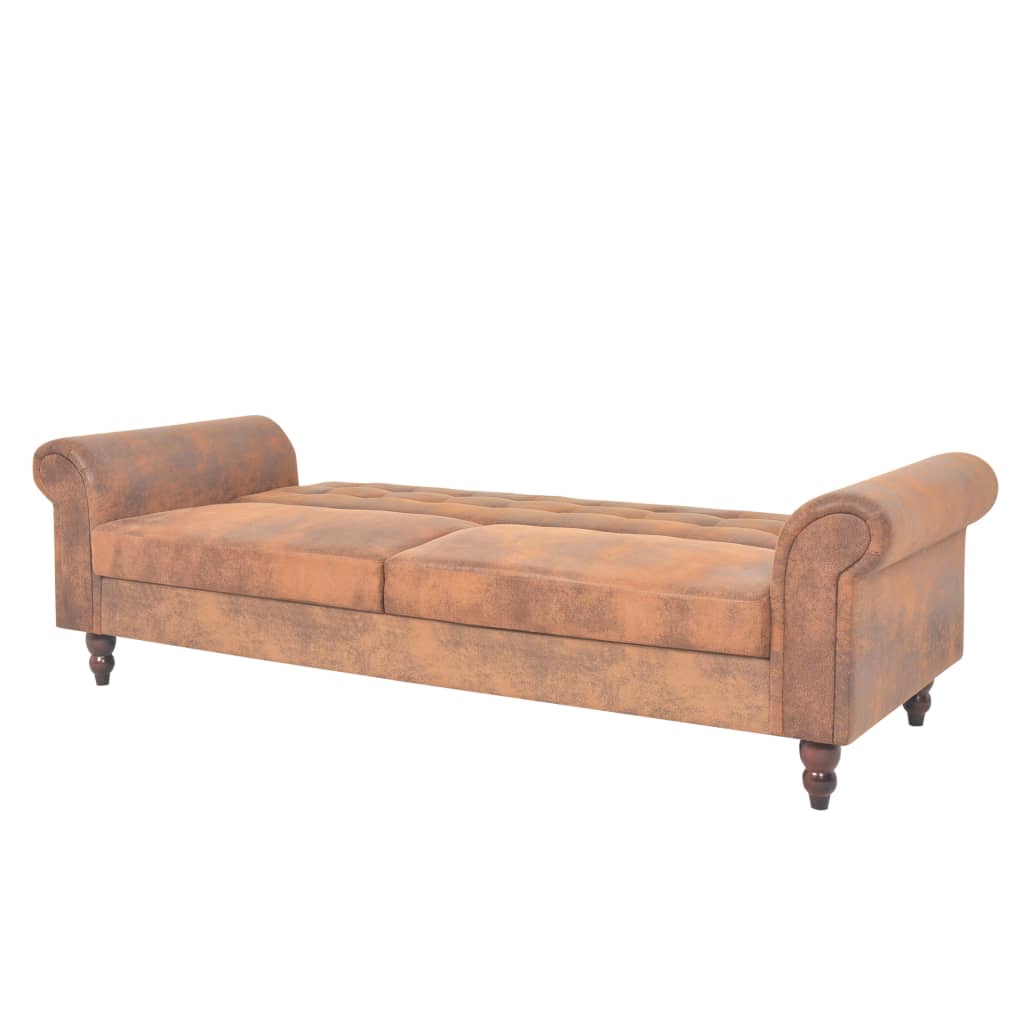 Convertible 2-Seater Sofa with Armrests Artificial Suede Brown