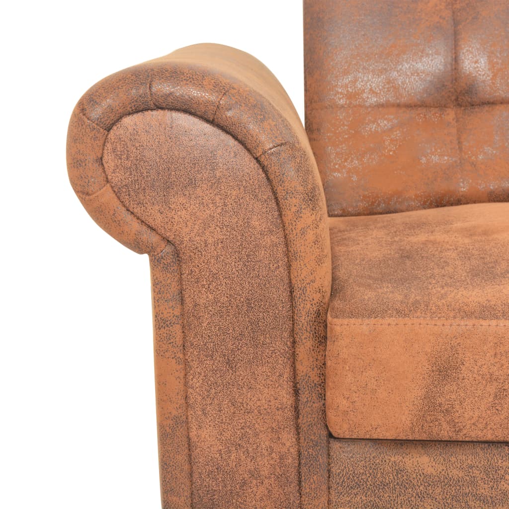 Convertible 2-Seater Sofa with Armrests Artificial Suede Brown