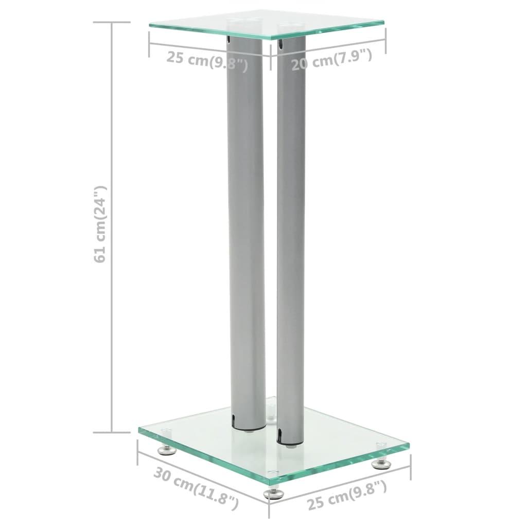 Speaker Stands 2 pcs Tempered Glass 2 Pillars Design Silver