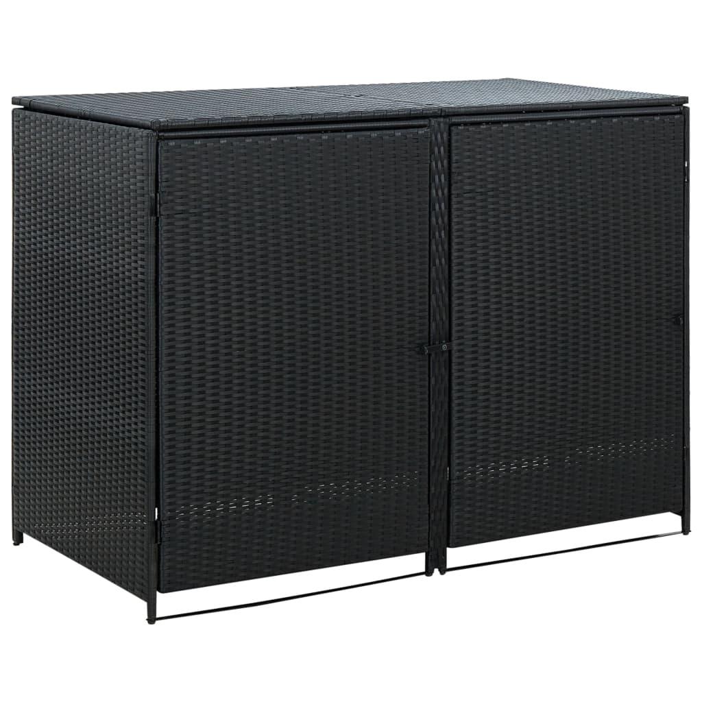 Double Wheelie Bin Shed Poly Rattan Black 148x80x111 cm