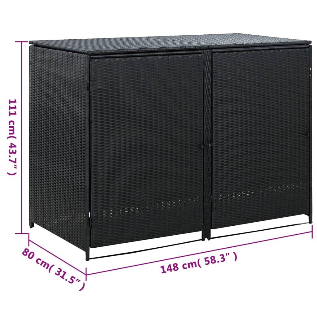 Double Wheelie Bin Shed Poly Rattan Black 148x80x111 cm