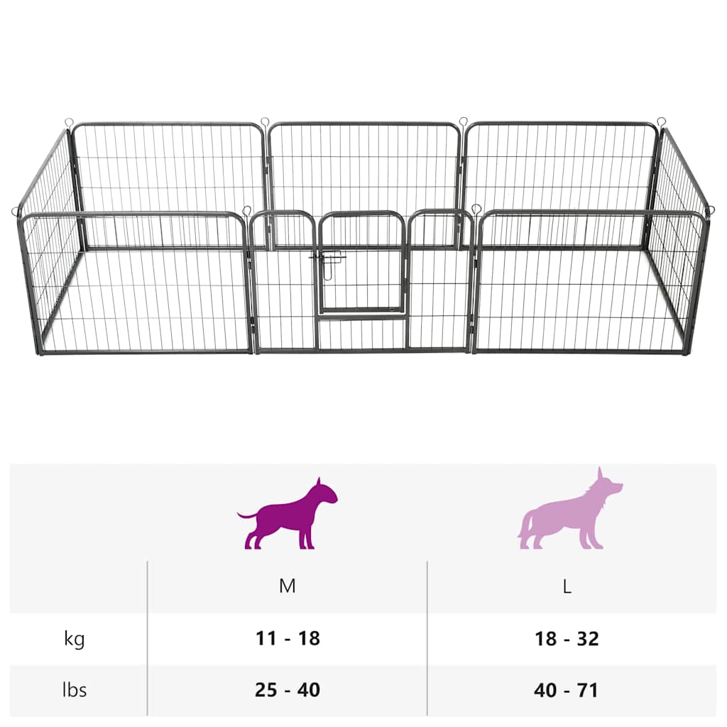 Dog Playpen 8 Panels Steel 80x60 cm Black