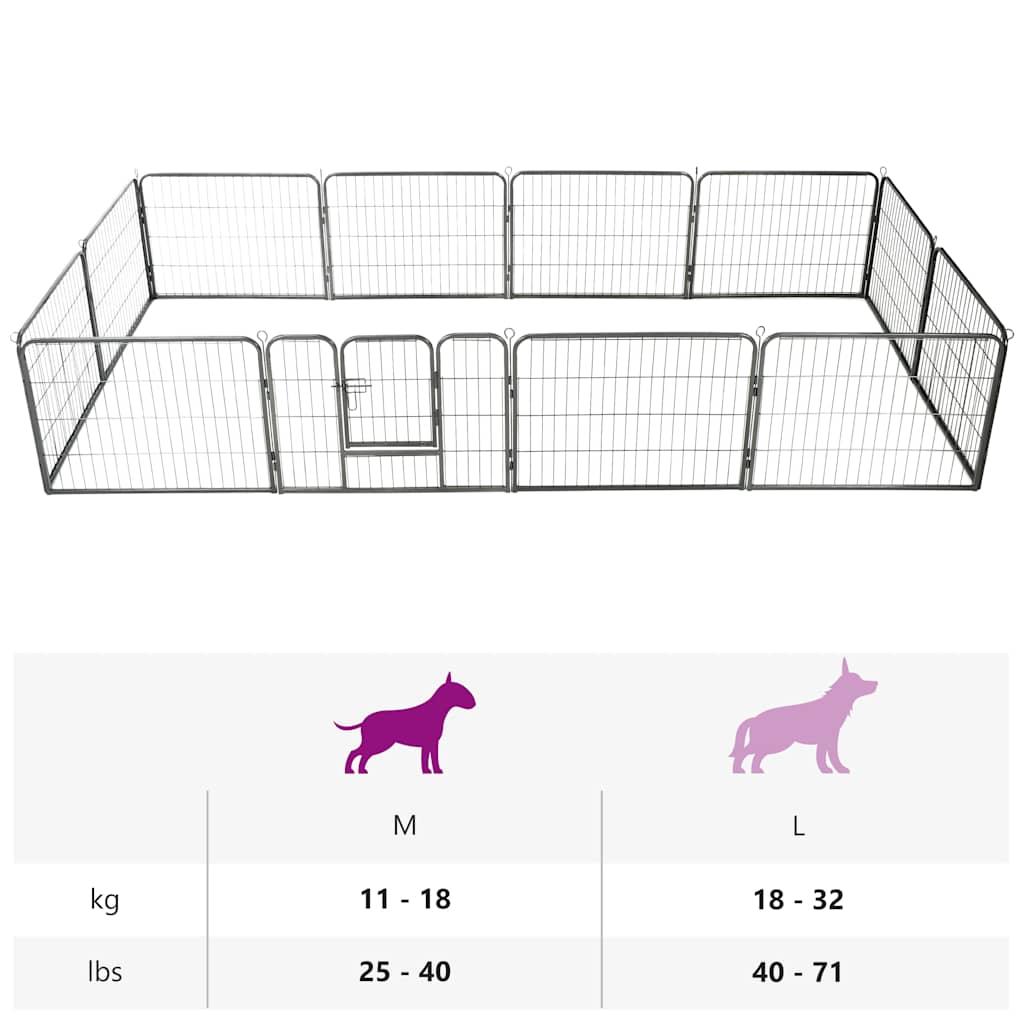 Dog Playpen 12 Panels Steel 80x60 cm Black