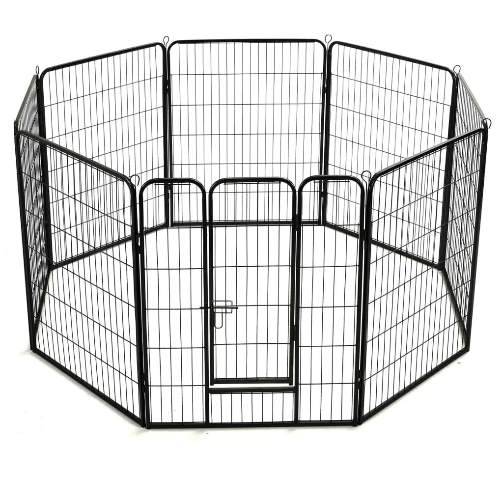 Dog Playpen 8 Panels Steel 80x100 cm Black