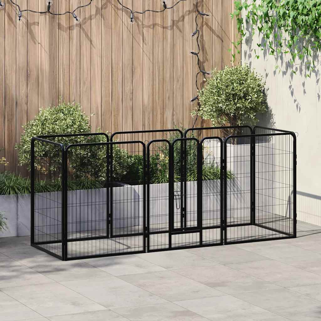 Dog Playpen 8 Panels Steel 80x100 cm Black