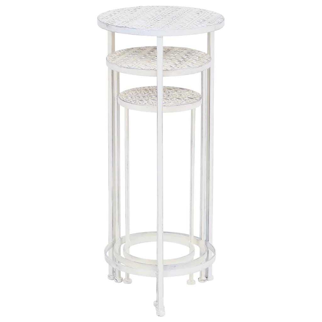 Plant Stand Set 3 Pieces Vintage Style Metal Antique White