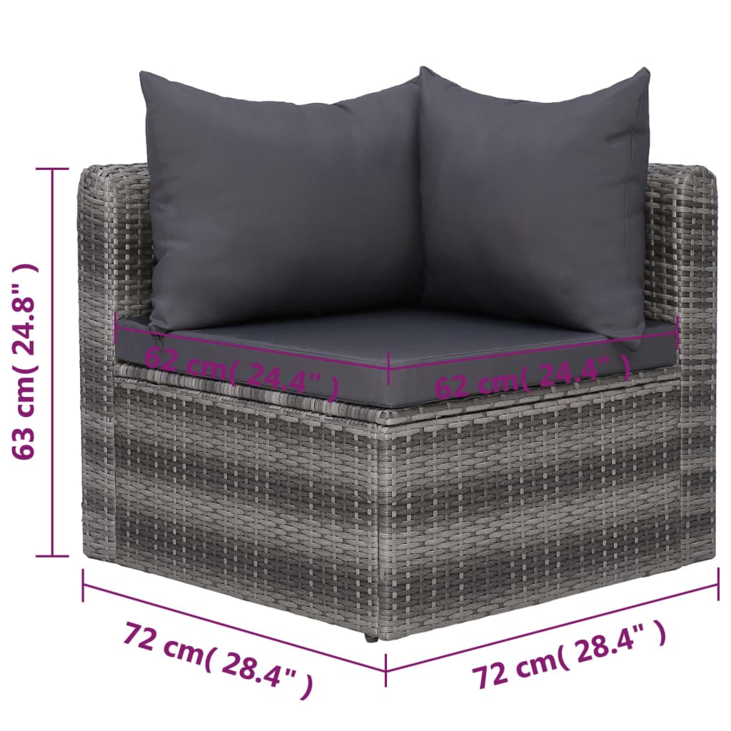 7 Piece Garden Sofa Set with Cushions & Pillows Poly Rattan Grey