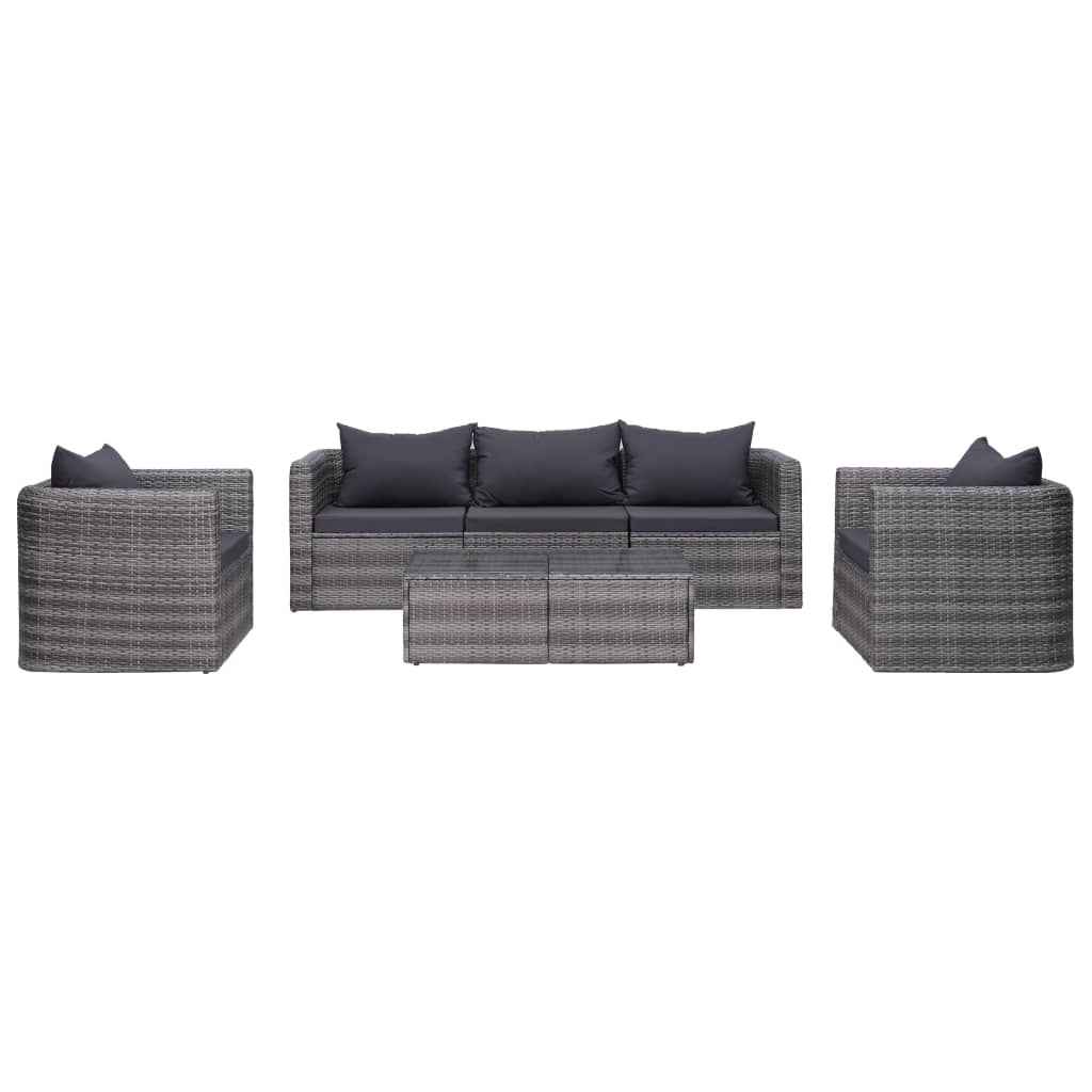 6 Piece Garden Sofa Set with Cushions &amp; Pillows Poly Rattan Grey
