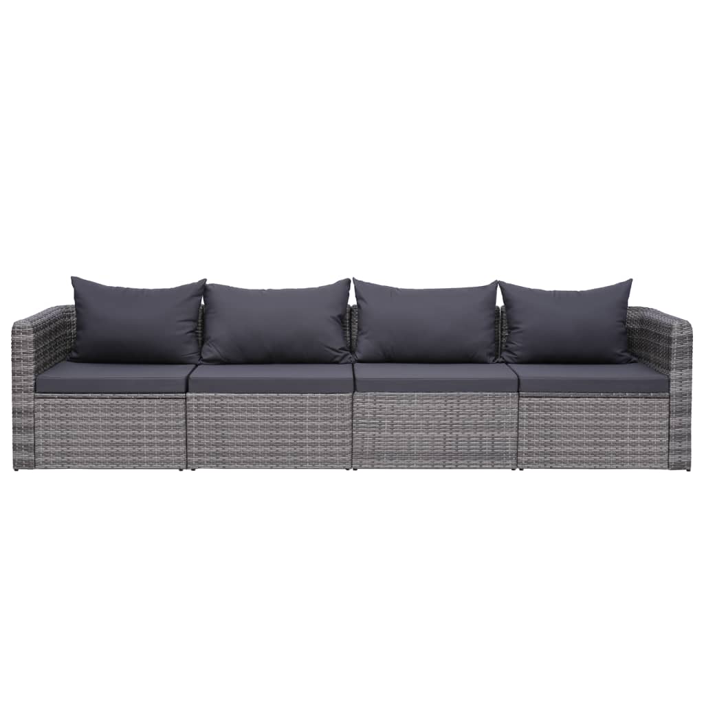 4 Piece Garden Sofa Set with Cushions Grey Poly Rattan