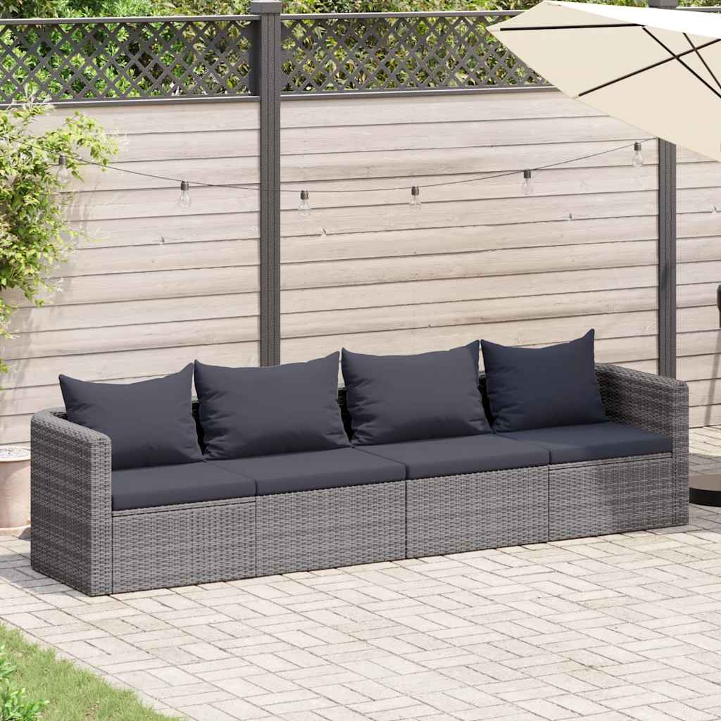 4 Piece Garden Sofa Set with Cushions Grey Poly Rattan