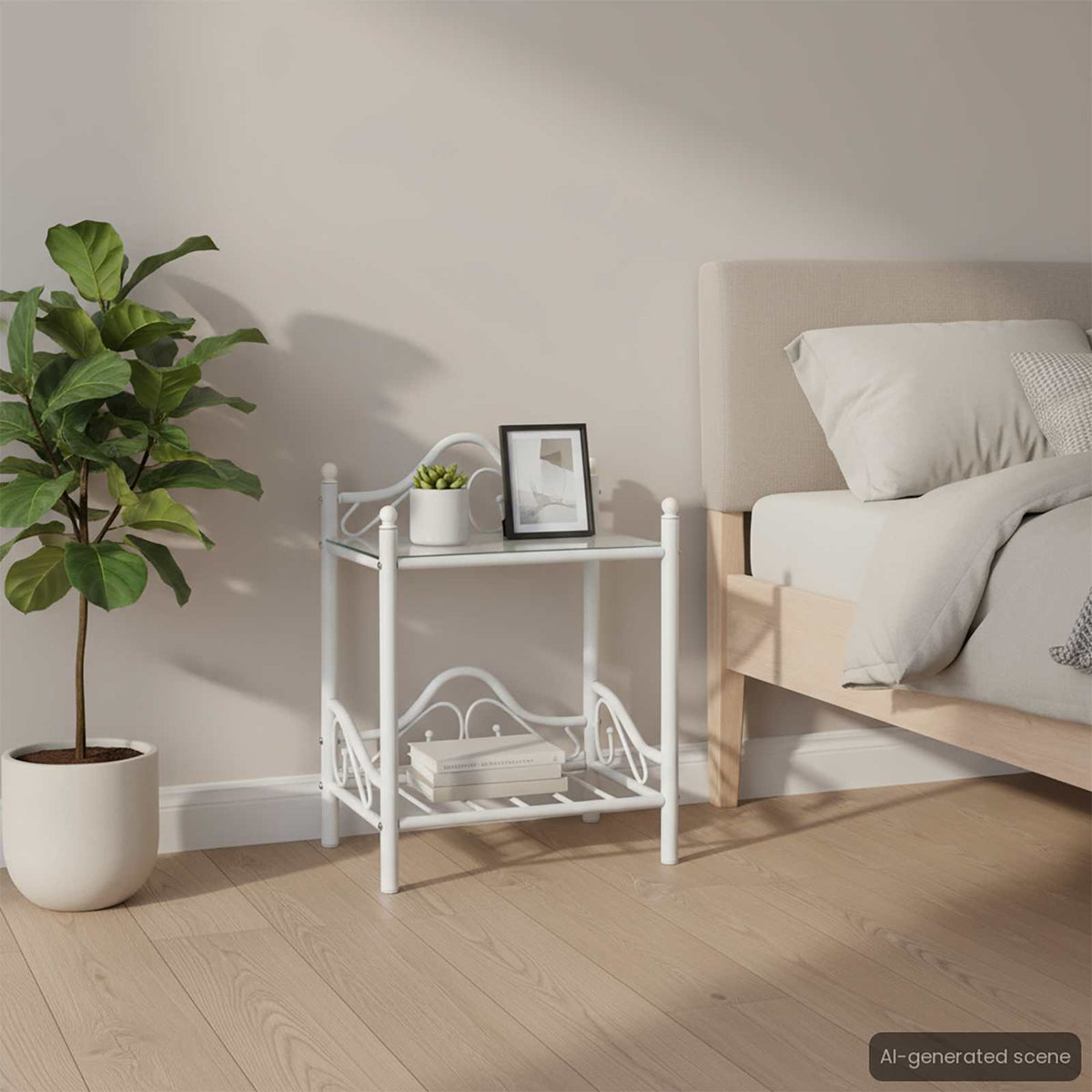 Bedside Tables 2 pcs Steel and Tempered Glass 45x30.5x60 cm White